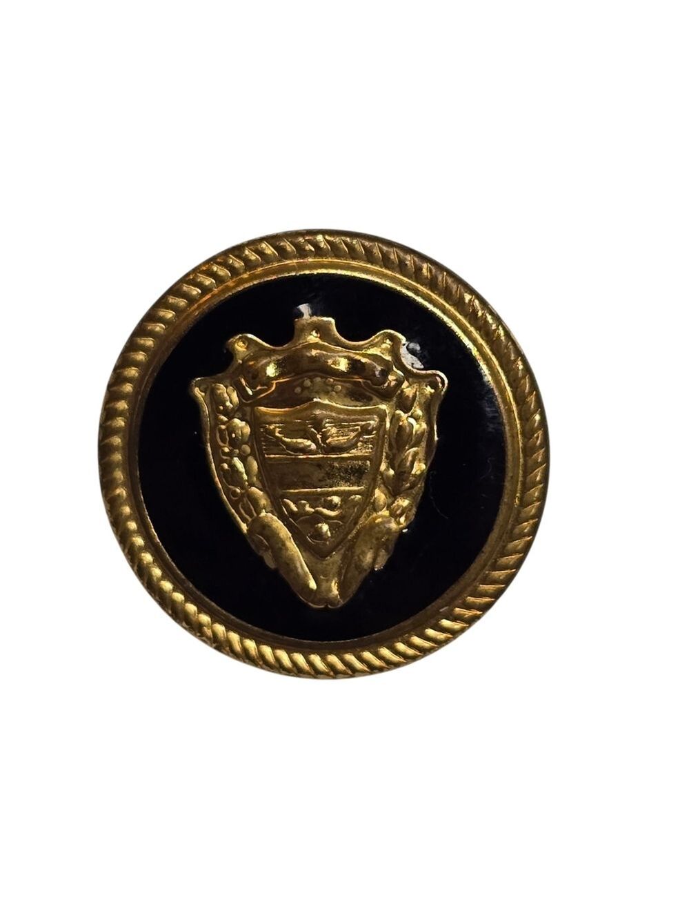 Vintage Gold & Black Enamel Crest Button Heraldic Shield Blazer Button Preppy